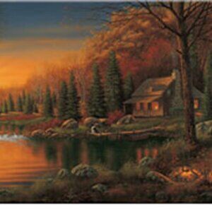 Cabin Scene Cutting Board 16" wide x 12" tall Tempered Glass Cutting Board 787-C